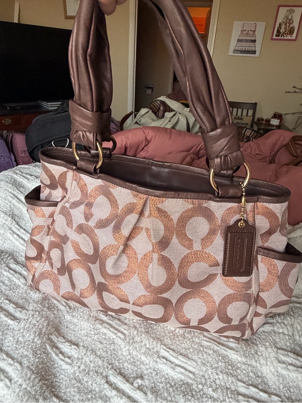 Coach Signature Canvas Tote in Brown/Blush